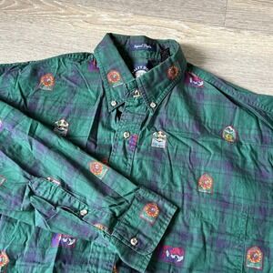 Vintage Imperial Poplin Button Down Shirt Green Lg Aspen Jackson Hole Ski Resort